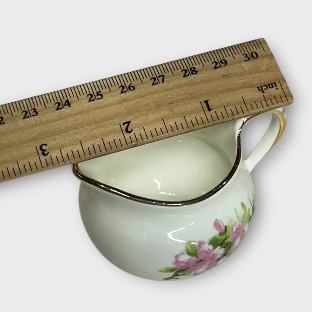 Sutherland English Bone China Creamer Open Sugar Bowl‎ Set PEACH BLOSSOM Vintage